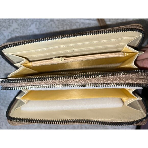 Tan Womens Faux Leather Zip-Around Wallet With Wrist Strap - Picture 3 of 3